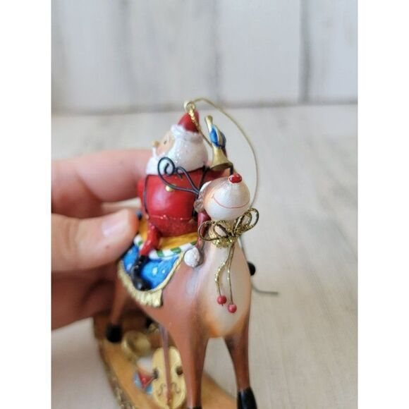 Santa rocking reindeer drum ornament Xmas Decor horn band - Picture 6 of 6